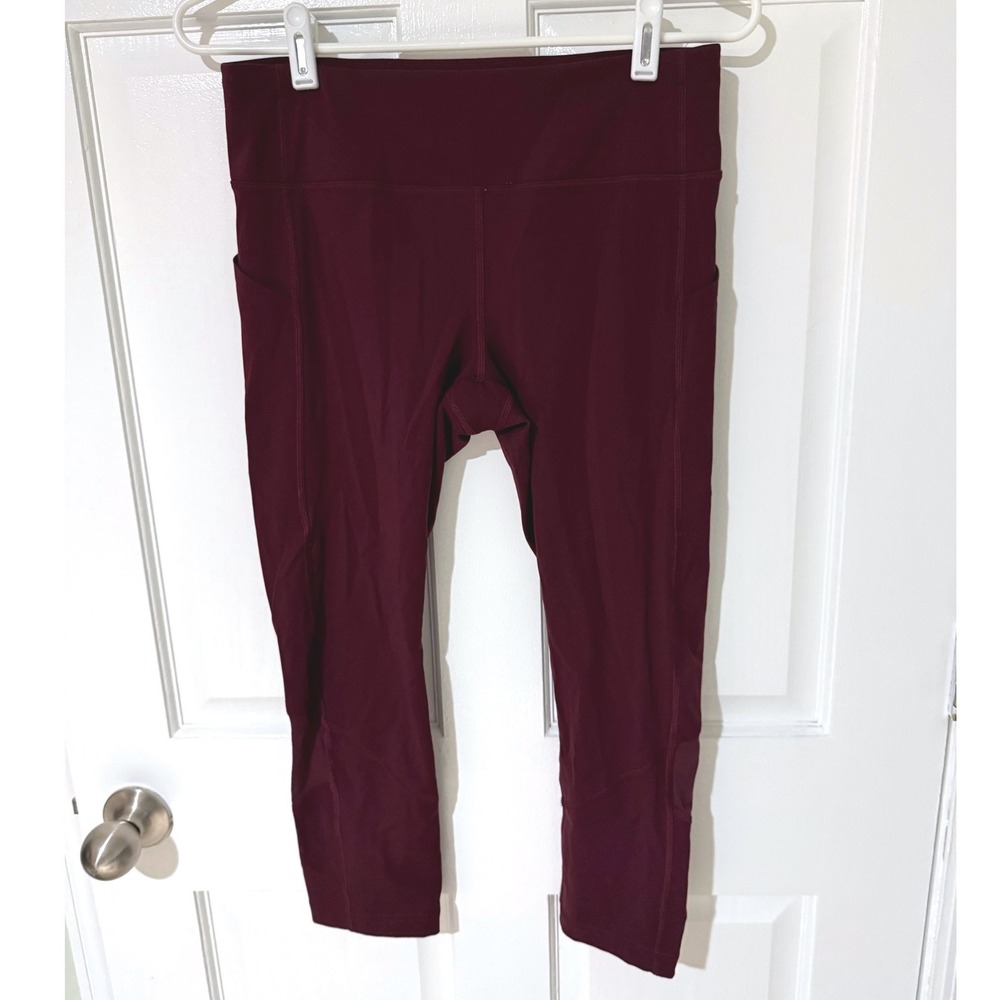 Lululemon Speed Up Crop Leggings Size‎ 8 Burgundy High Rise Running Pockets 23"